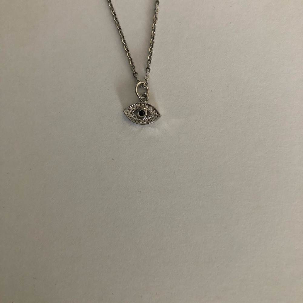 Stainless steel cubic zirconia evil eye necklace